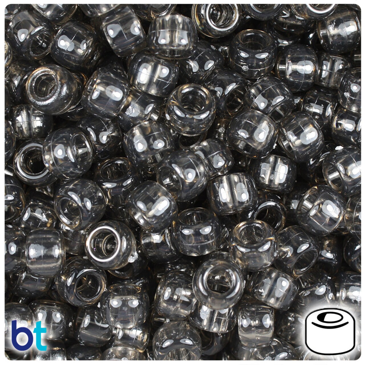 BeadTin Jet Transparent 9mm Barrel Plastic Pony Beads (500pcs)